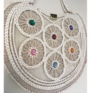 Vintage Delill White Woven Embellished Bag